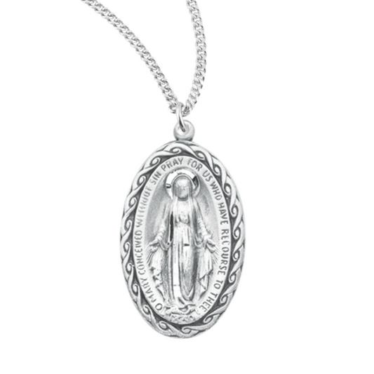 Sterling Silver Oval Miraculous Medal, Catholic Gift, Made in USA