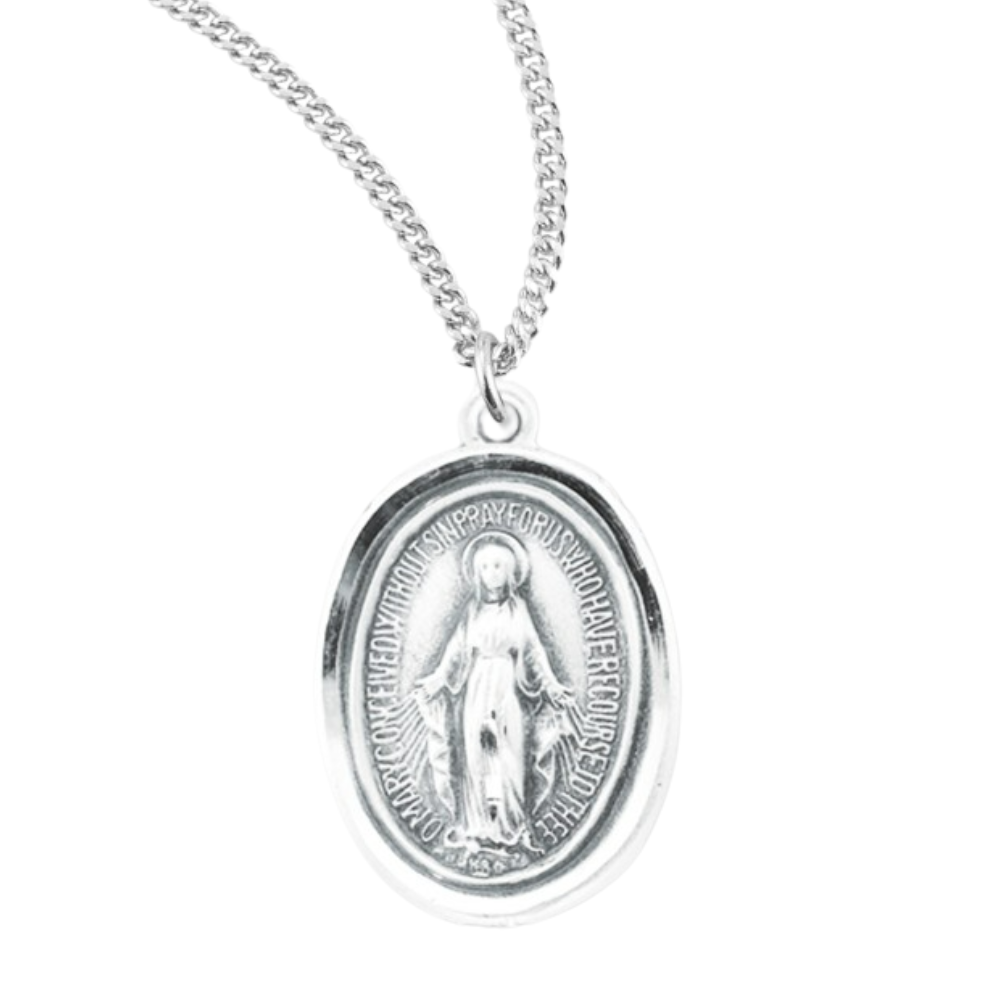 Sterling Silver Oval Miraculous Medal, Catholic Gift, Made in USA