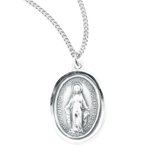 Sterling Silver Oval Miraculous Medal, Catholic Gift, Made in USA