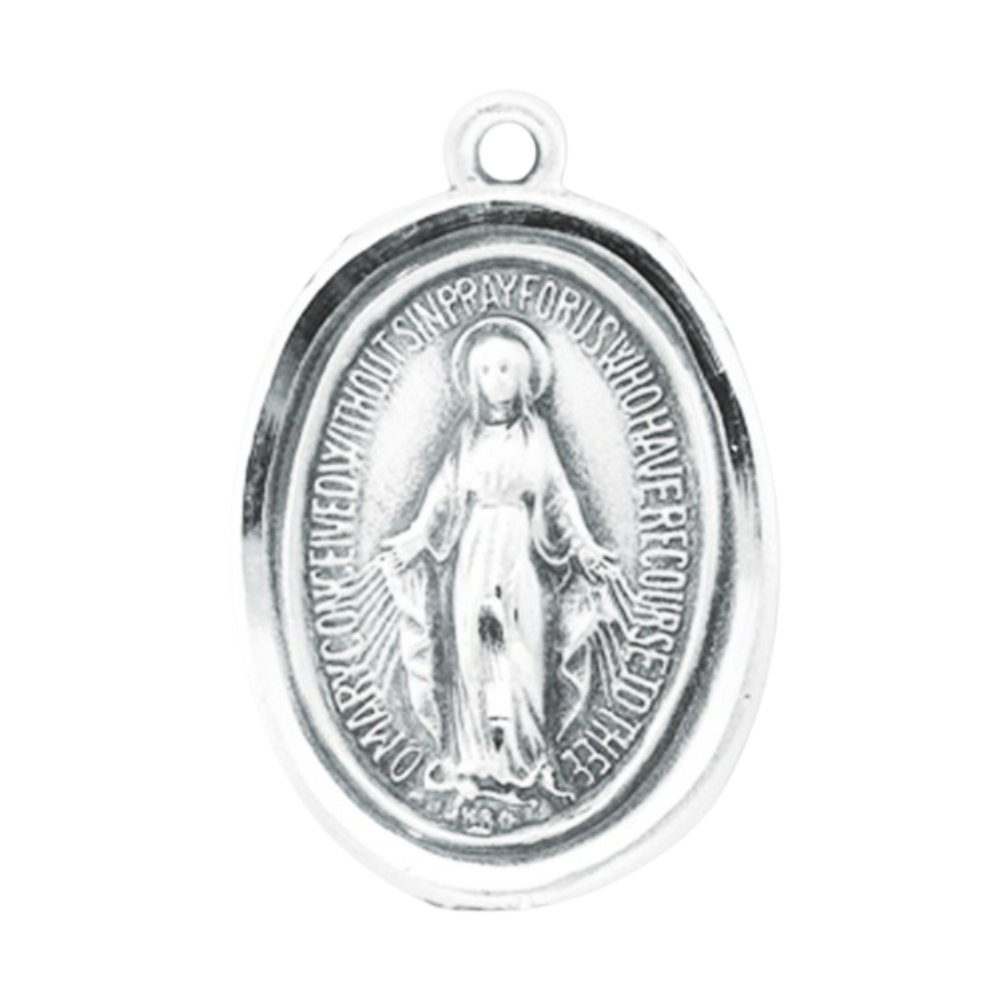 Miraculous Medal Sterling Silver Oval Pendant — 18" Chain, Gift Box Included