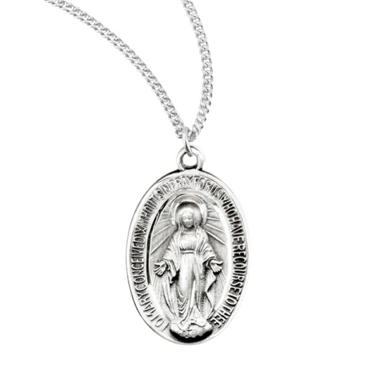 Sterling Silver Oval Miraculous Medal, Catholic Gift, Made in USA