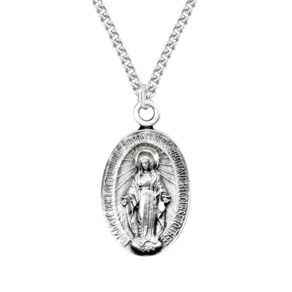 Sterling Silver Oval Miraculous Medal, Catholic Gift, Made in USA