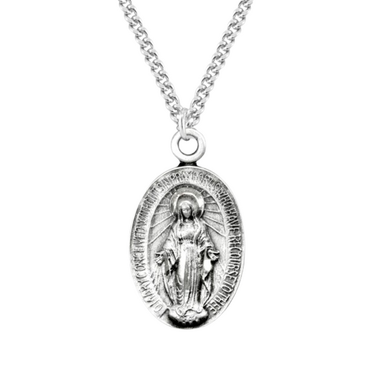 Sterling Silver Oval Miraculous Medal, Catholic Gift, Made in USA