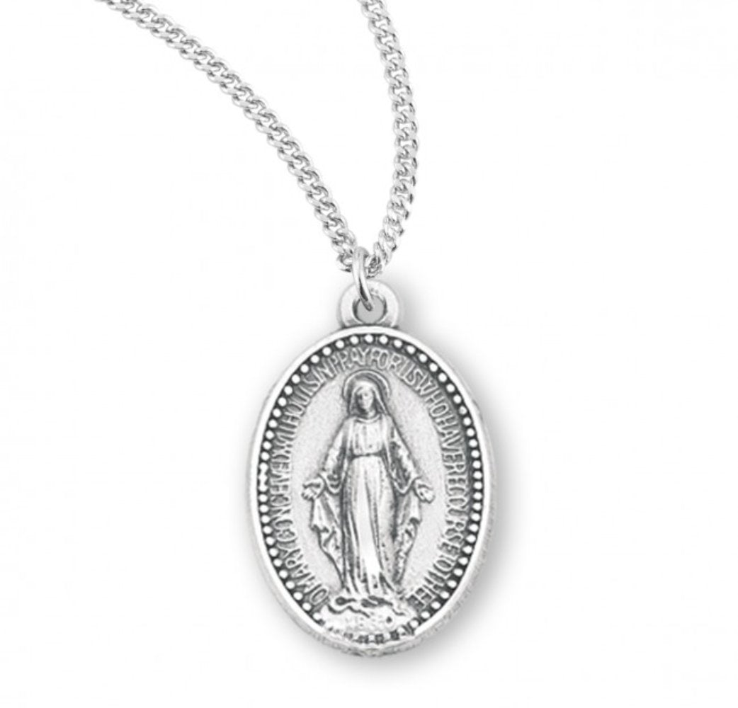 Sterling Silver Beaded Edge Mirac Medal, Catholic Gift, Made in USA