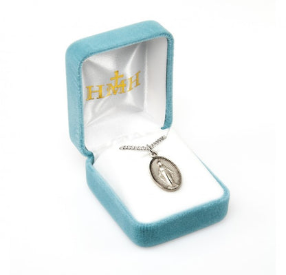 Miraculous Medal Sterling Silver Beaded Pendant — 18" Chain, Gift Box Included