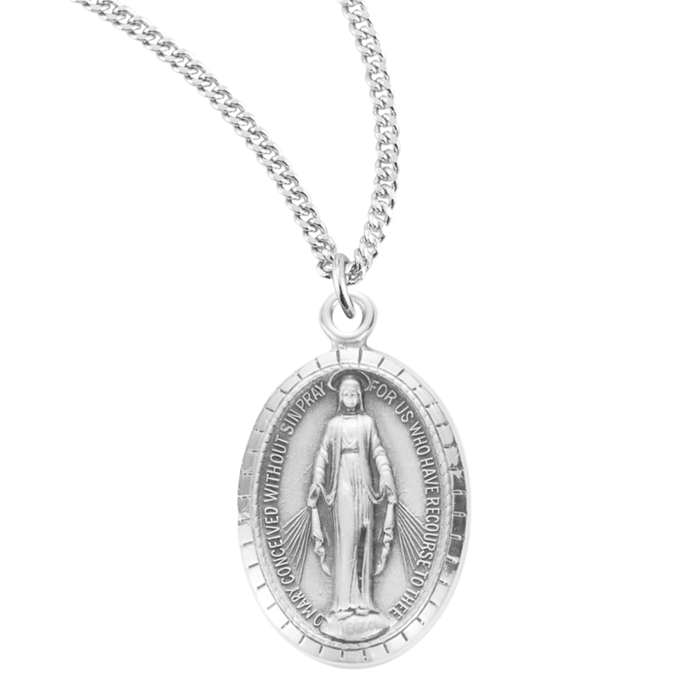Sterling Silver Oval Miraculous Medal, Catholic Gift, Made in USA