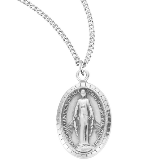 Sterling Silver Oval Miraculous Medal, Catholic Gift, Made in USA