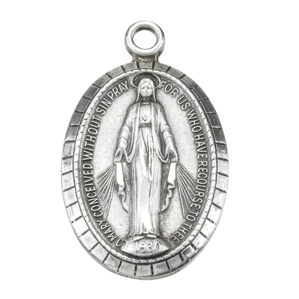 Miraculous Medal Sterling Silver Oval Pendant — 18" Chain, Gift Box Included