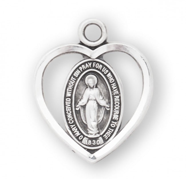 Miraculous Medal Sterling Silver Pendant Necklace - 18 Inch Chain, Made in USA