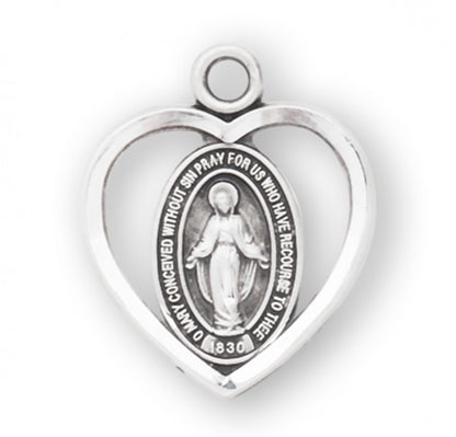 Miraculous Medal Sterling Silver Pendant Necklace - 18 Inch Chain, Made in USA