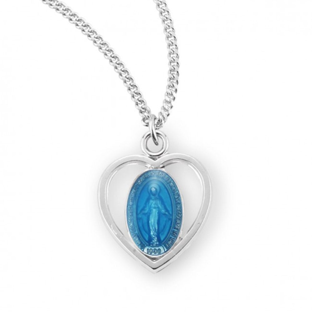 Sterling Silver Blue Enameled Miraculous Medal, Catholic Gift, Made in USA