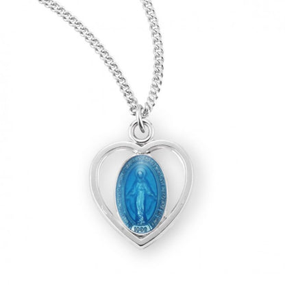 Sterling Silver Blue Enameled Miraculous Medal, Catholic Gift, Made in USA