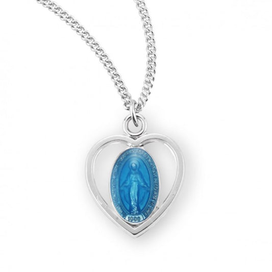 Sterling Silver Blue Enameled Miraculous Medal, Catholic Gift, Made in USA