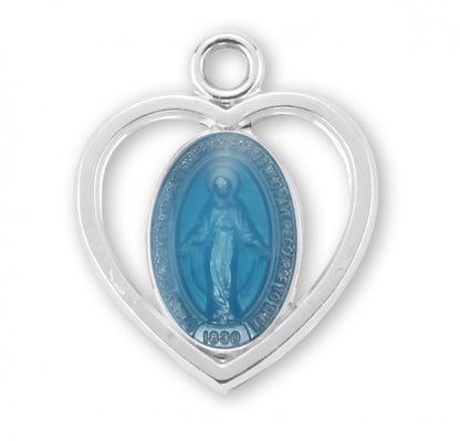 Miraculous Medal Blue Enamel Sterling Silver Necklace — 18" Chain, Gift Box
