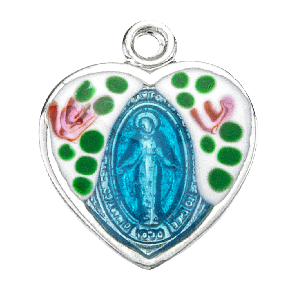 Miraculous Medal Sterling Silver Heart Pendant Necklace — 18" Chain, Gift Box