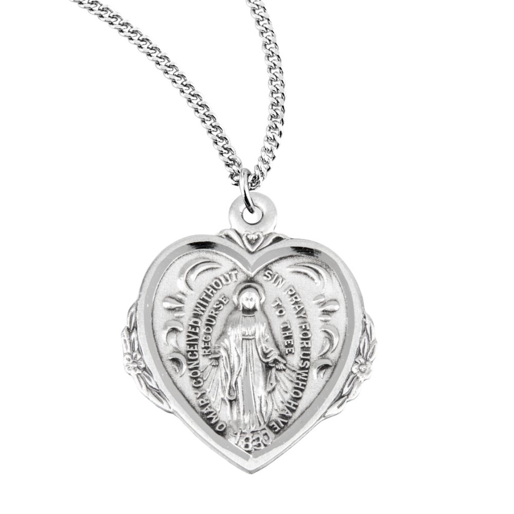 Sterling Silver Heart Shape Miraculous Medal, Catholic Gift, Made in USA