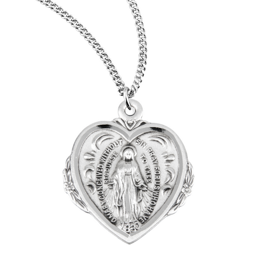 Sterling Silver Heart Shape Miraculous Medal, Catholic Gift, Made in USA
