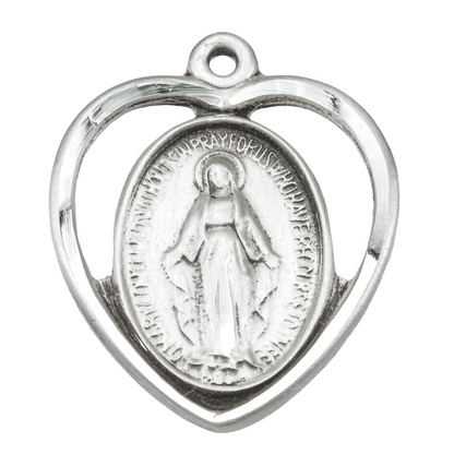 Miraculous Medal Sterling Silver Pendant Necklace - 18 Inch Chain, Made in USA