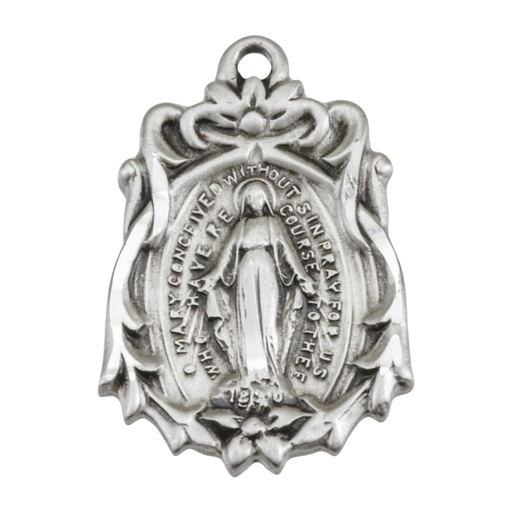 Miraculous Medal Sterling Silver Pendant Necklace - 18 Inch Chain, Made in USA