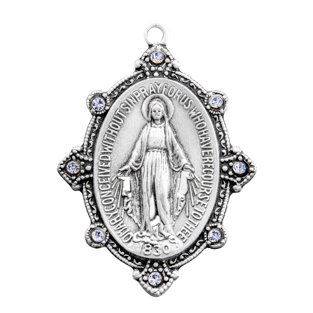 Miraculous Medal Sterling Silver Oval Pendant Necklace — 20" Chain, Made in USA