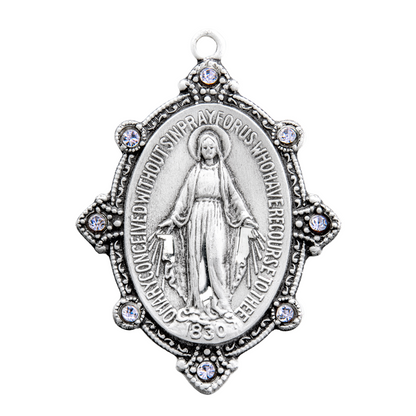 Miraculous Medal Sterling Silver Oval Pendant Necklace — 20" Chain, Made in USA