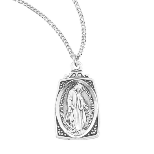 Sterling Silver Profile "Art Deco" Style Miraculous Medal, Catholic Gift, Made in USA