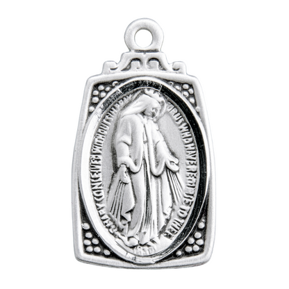 Miraculous Medal Sterling Silver Art Deco Pendant — 18" Chain, Gift Box Included
