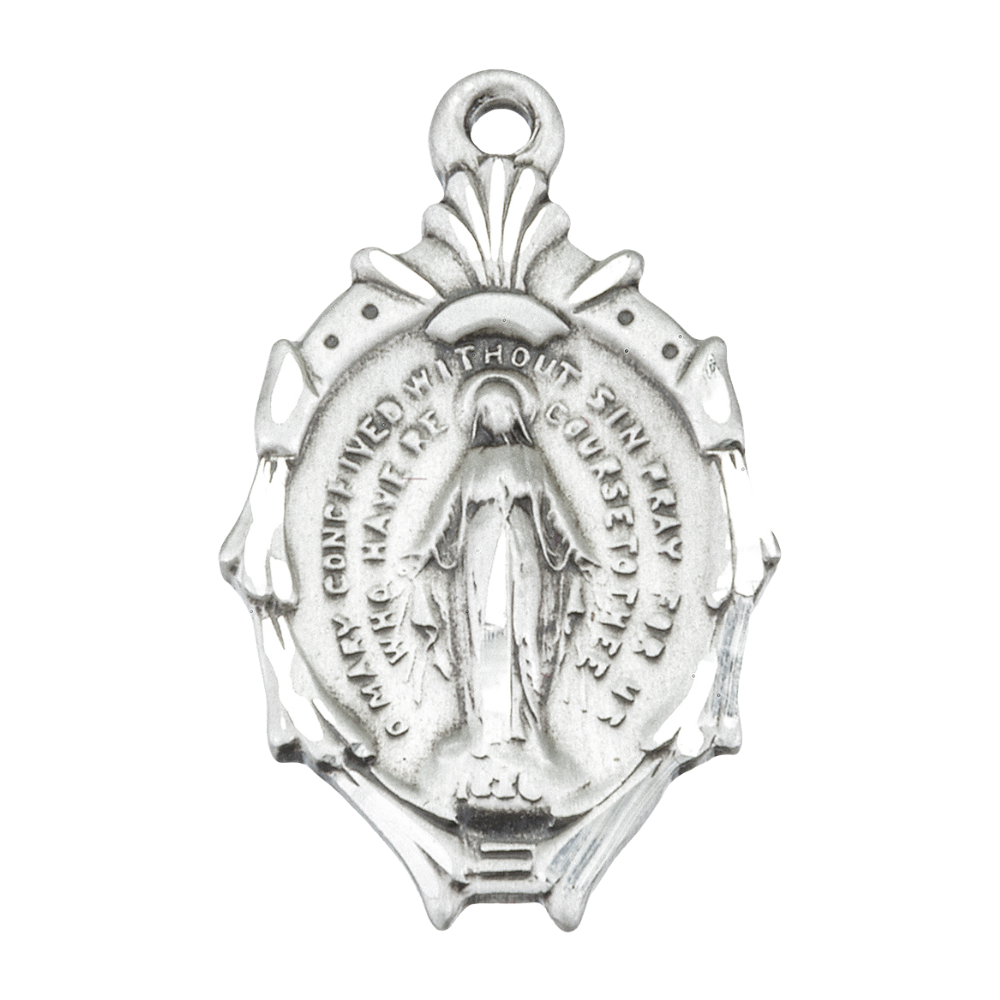 Miraculous Medal Sterling Silver Pendant Necklace - 18 Inch Chain, Made in USA