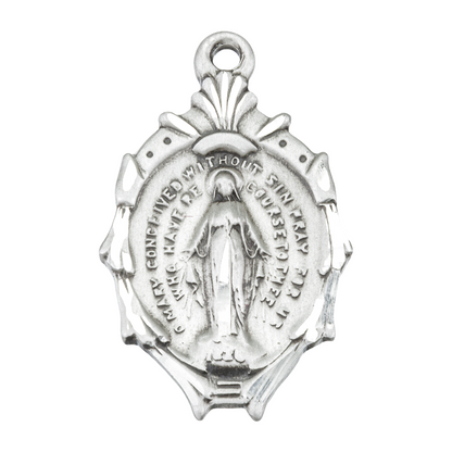 Miraculous Medal Sterling Silver Pendant Necklace - 18 Inch Chain, Made in USA