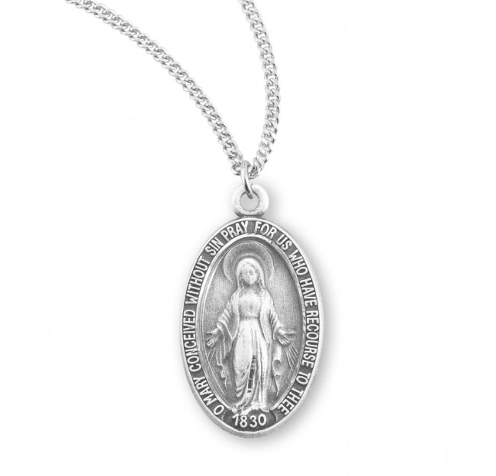 Sterling Silver Oval Miraculous Medal, Catholic Gift, Made in USA