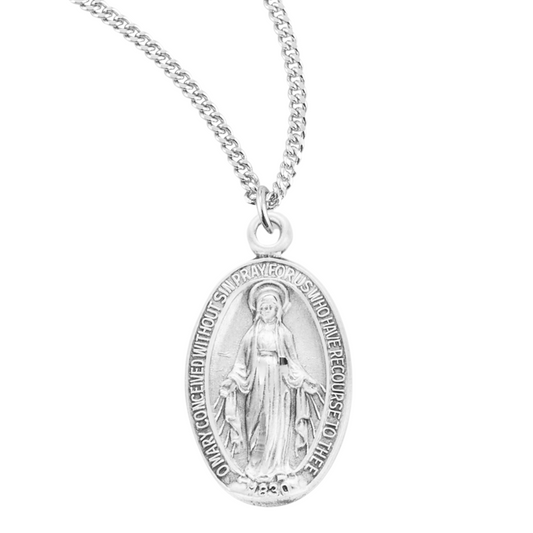 Sterling Silver Oval Miraculous Medal, Catholic Gift, Made in USA