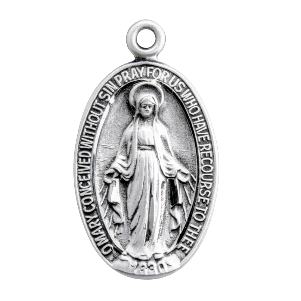 Miraculous Medal Sterling Silver Oval Pendant Necklace — 18" Chain, Made in USA