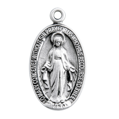 Miraculous Medal Sterling Silver Oval Pendant Necklace — 18" Chain, Made in USA