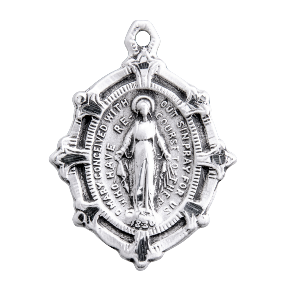 Miraculous Medal Sterling Silver Pendant Necklace - 18 Inch Chain, Made in USA