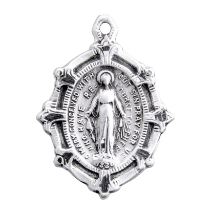 Miraculous Medal Sterling Silver Pendant Necklace - 18 Inch Chain, Made in USA