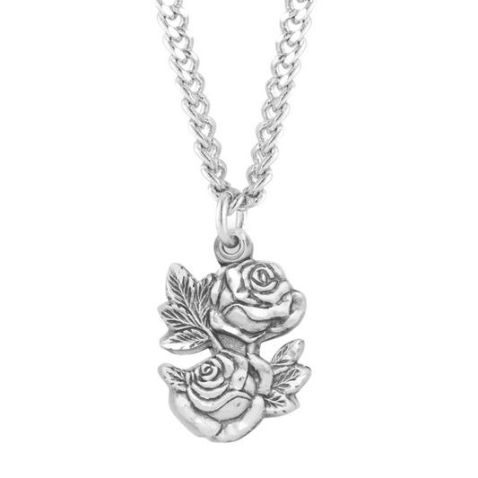 Sterling Silver Double Rose Bud Triple Slide Medal, Catholic Gift, Made in USA