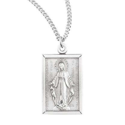 Sterling Silver Rectangular Miraculous Medal, Catholic Gift, Made in USA