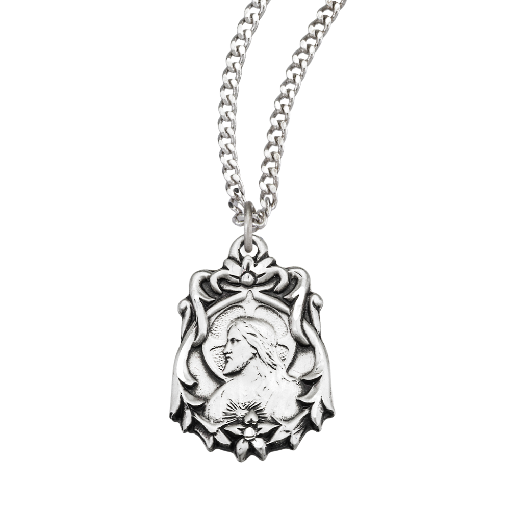 Sterling Silver Scapular Sacred Heart of Jesus Medal, Catholic Gift, Made in USA