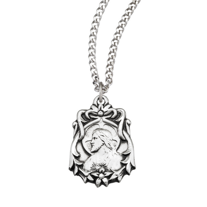 Sterling Silver Scapular Sacred Heart of Jesus Medal, Catholic Gift, Made in USA