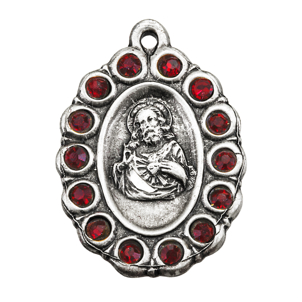 Sacred Heart of Jesus Scapular Medal Sterling Silver Necklace — 18" Chain