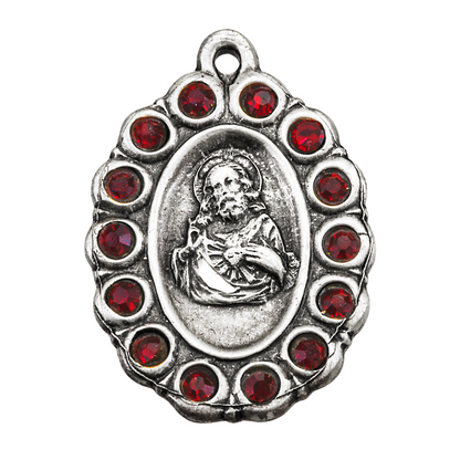 Sacred Heart of Jesus Scapular Medal Sterling Silver Necklace — 18" Chain