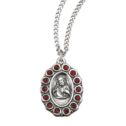 Sterling Silver Scapular Medal Set with Ruby Crystals, Catholic Gift, Made in USA
