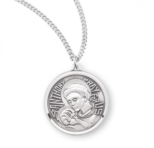 Saint Anthony Round Sterling Silver Medal, Catholic Gift, Made in USA