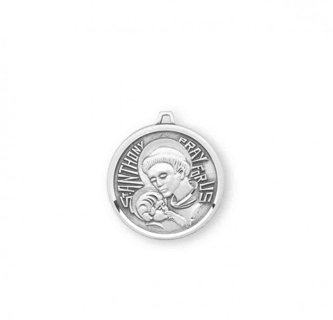 Saint Anthony Sterling Silver Round Medal Pendant — 20" Chain, Made in USA