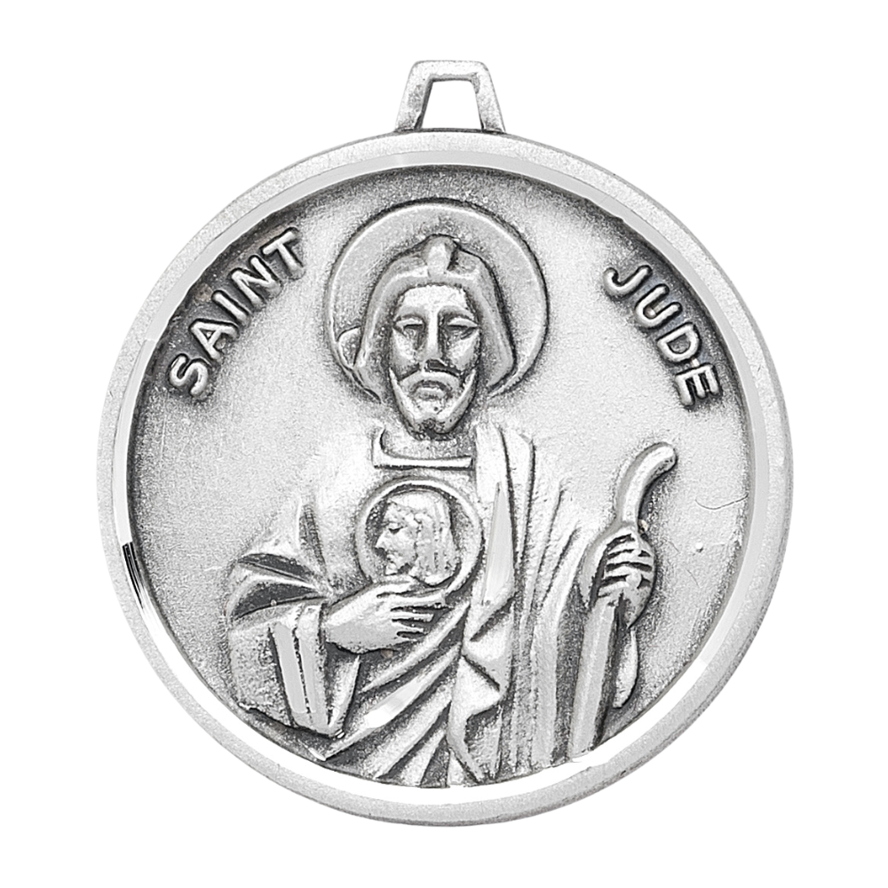Saint Jude Sterling Silver Round Medal Pendant — 18" Chain, Gift Box Included