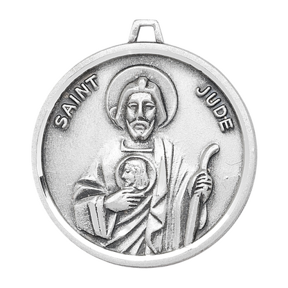 Saint Jude Sterling Silver Round Medal Pendant — 18" Chain, Gift Box Included