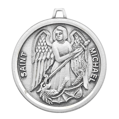 Saint Michael Round Sterling Silver Medal — 24" Chain, Made in USA, Gift Box