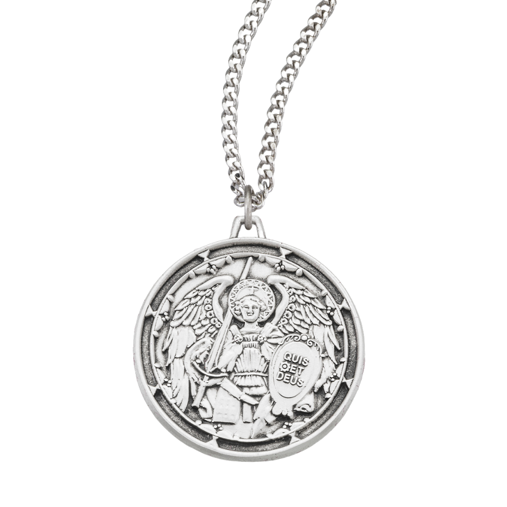 Sterling Silver Round St. Michael the Archangel in Icon Style on , Catholic Gift, Made in USA