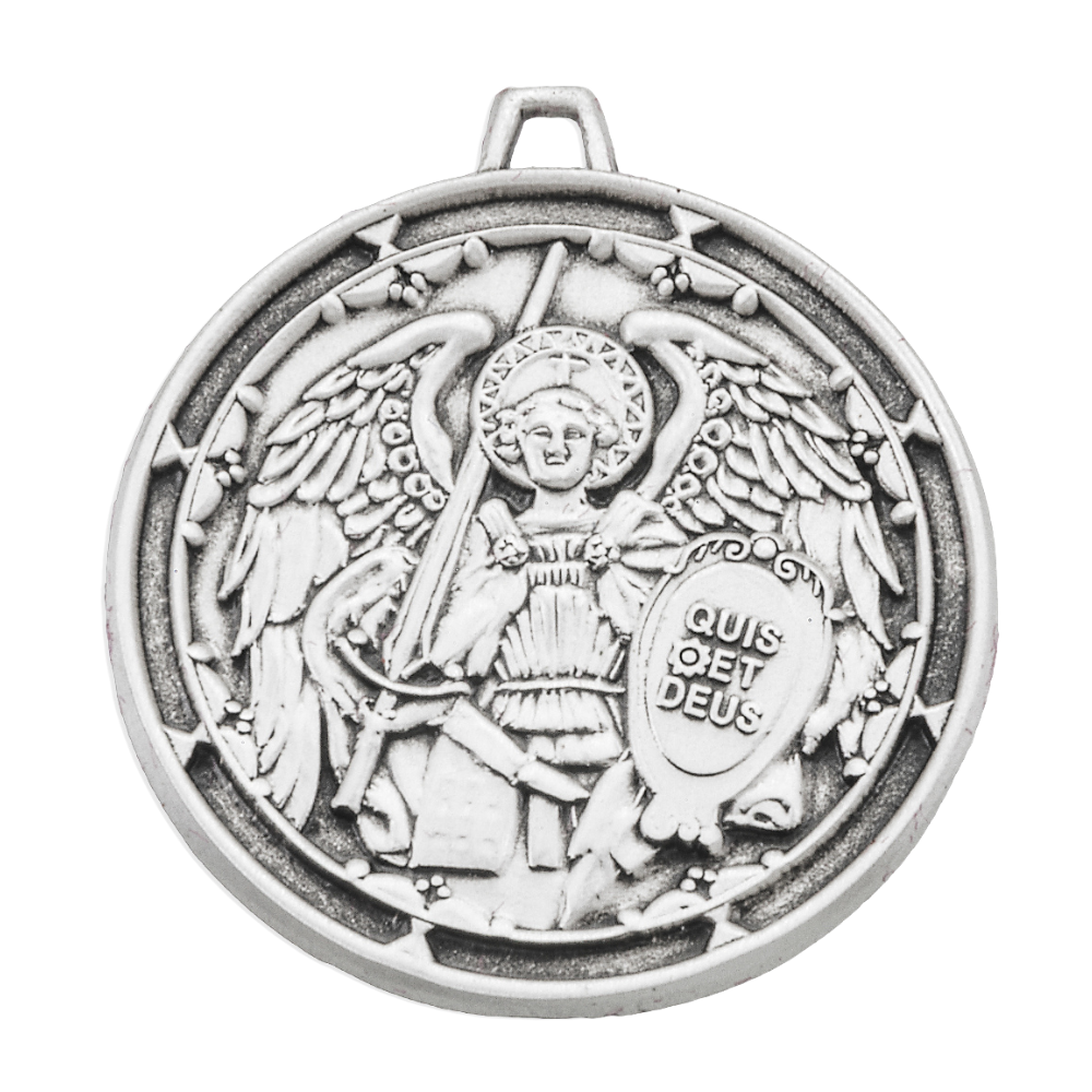 Saint Michael Sterling Silver Round Medal Pendant — 24" Chain, Gift Box Included