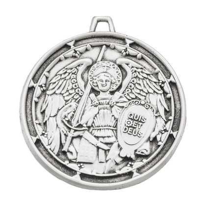Saint Michael Sterling Silver Round Medal Pendant — 24" Chain, Gift Box Included